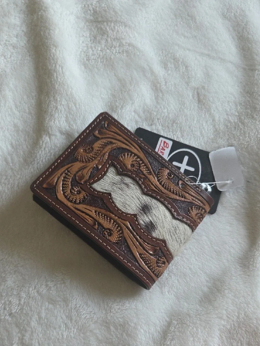Brown Tooled Leather & Hair-on Hide Bi-Fold Wallet